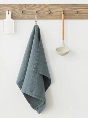 New Linen Tales Blue Fog 100% Linen Kitchen Towels- Set of 2